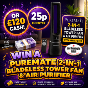 Win a PureMate 2-in-1 Bladeless Tower Fan & Air Purifier or £120 Cash